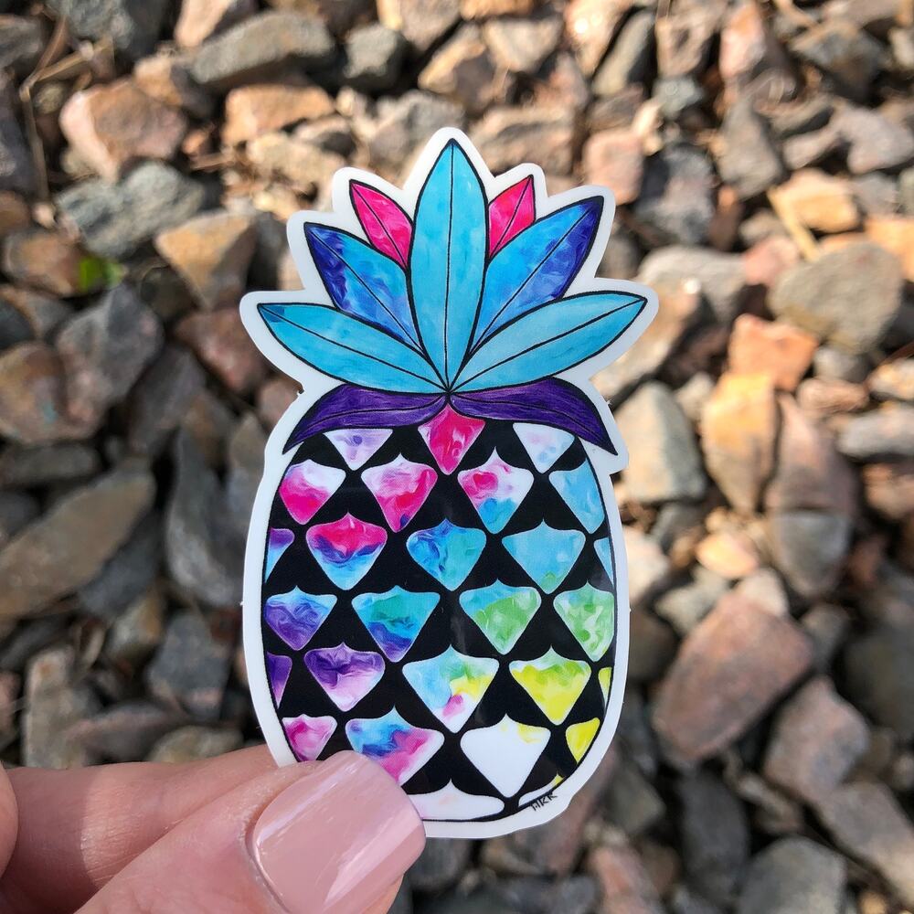 Watercolor Pineapple Sticker: Celestial Glossy Vinyl Decal